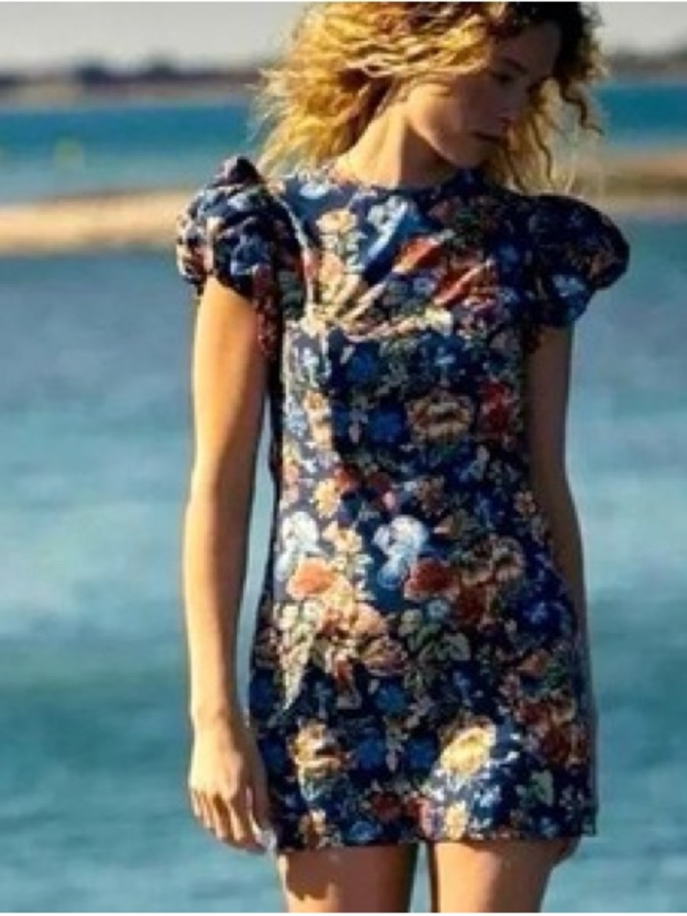 DÔEN Lyric Mini Dress Indigo Iris Floral Liberty Puff Sleeve Cut Tag Small